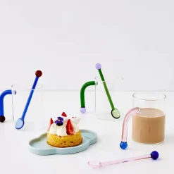 Bauhaus Glass Tumbler & Stirrer Blue