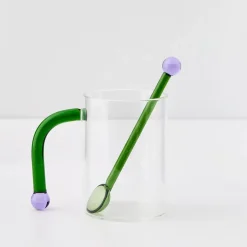 Bauhaus Glass Tumbler & Stirrer Green