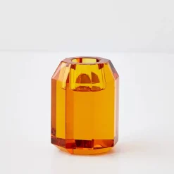Briolette Crystal Taper Candle Holder Amber