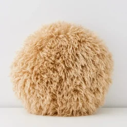 Carmela Faux Fur Circular Accent Cushion Tan