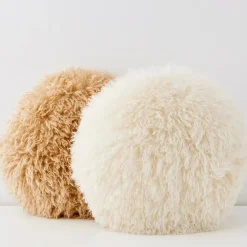 Carmela Faux Fur Circular Accent Cushion Ivory