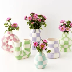 Check Ceramic Vase Blue