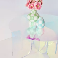 Check Ceramic Vase Blue