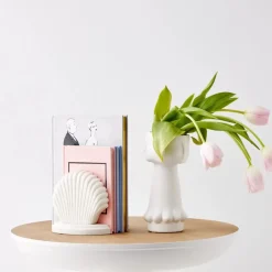 Clam Marble Bookends White