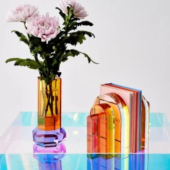 Cushion Crystal Cut Coloured Vase Amber