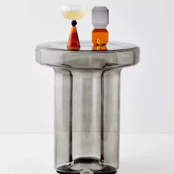 Edgy Crystal Taper Candle Holder Amber Smoke