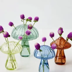 Mushroom Coloured Glass Vase Blue