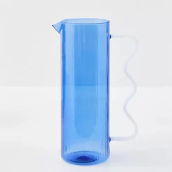 Ribbed Glass Jug Blue