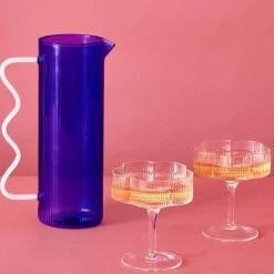 Ribbed Glass Jug Blue