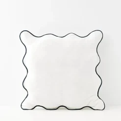 Scalloped Cotton Cushion With Insert White/Navy