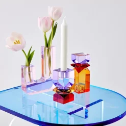 Technicolour Crystal Taper Candle Holder Purple Red