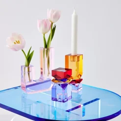Technicolour Crystal Taper Candle Holder Amber Purple